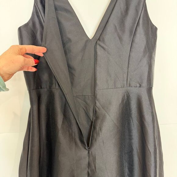 Alfred Sung Black Gown V-Neck Satin Twill A-Line Formal Maxi Dress Sleeveless 12 - Picture 3 of 13